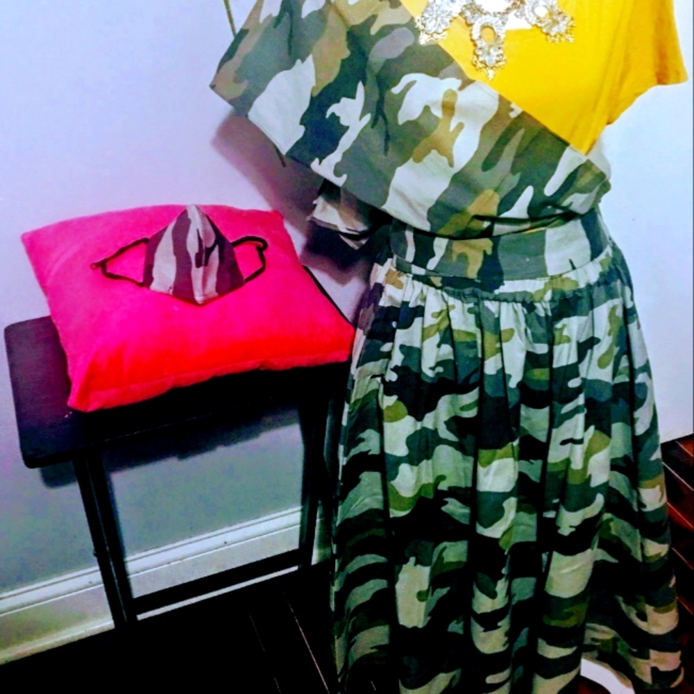 CAMO MIDI 3 PIECE FLARE SKIRT SET